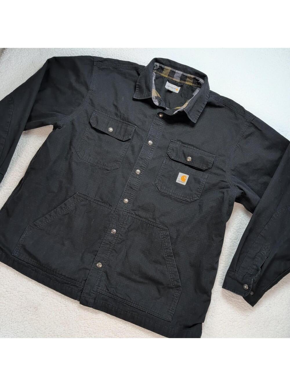 Carhartt Shacket Men's 2XL Snap Front Lined Workwear Black READ